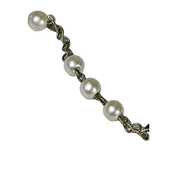 Catholic Rosary Bracelet Silver Tone with Faux Pearl Beads & Crucifix VINTAGE - Picture 9 of 9